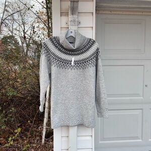NWT Talbots Gorgeous Grays White Silver Shimmer Argyle Turtleneck Sweater